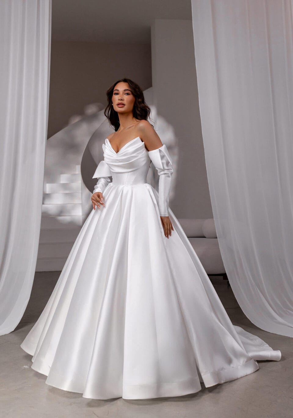 rochie de mireasa printesa simpla din tafta mikado de lux - eclat