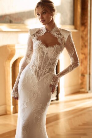 rochie de mireasa sirena cu bolero din dantela - jamaira