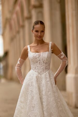 corset brodat cu decolteu patrat si maneci transparente detasabile - emma