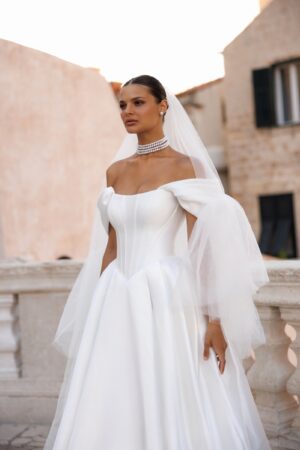 corset structurat cu umeri cazuti si linii verticale elegante – eliza
