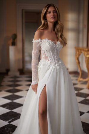 corset transparent cu aplicatii florale si maneci din dantela - harmony