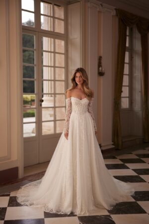 rochie de mireasa a-line cu maneci lungi - javielle