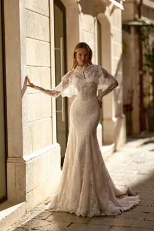 rochie de mireasa sirena cu bolero si maneci detasabile – lilian