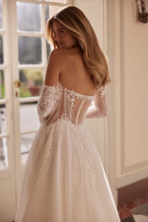 spate transparent cu broderii delicate si talie in V - perlamura